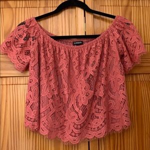 Express off-the-shoulder lace crop top